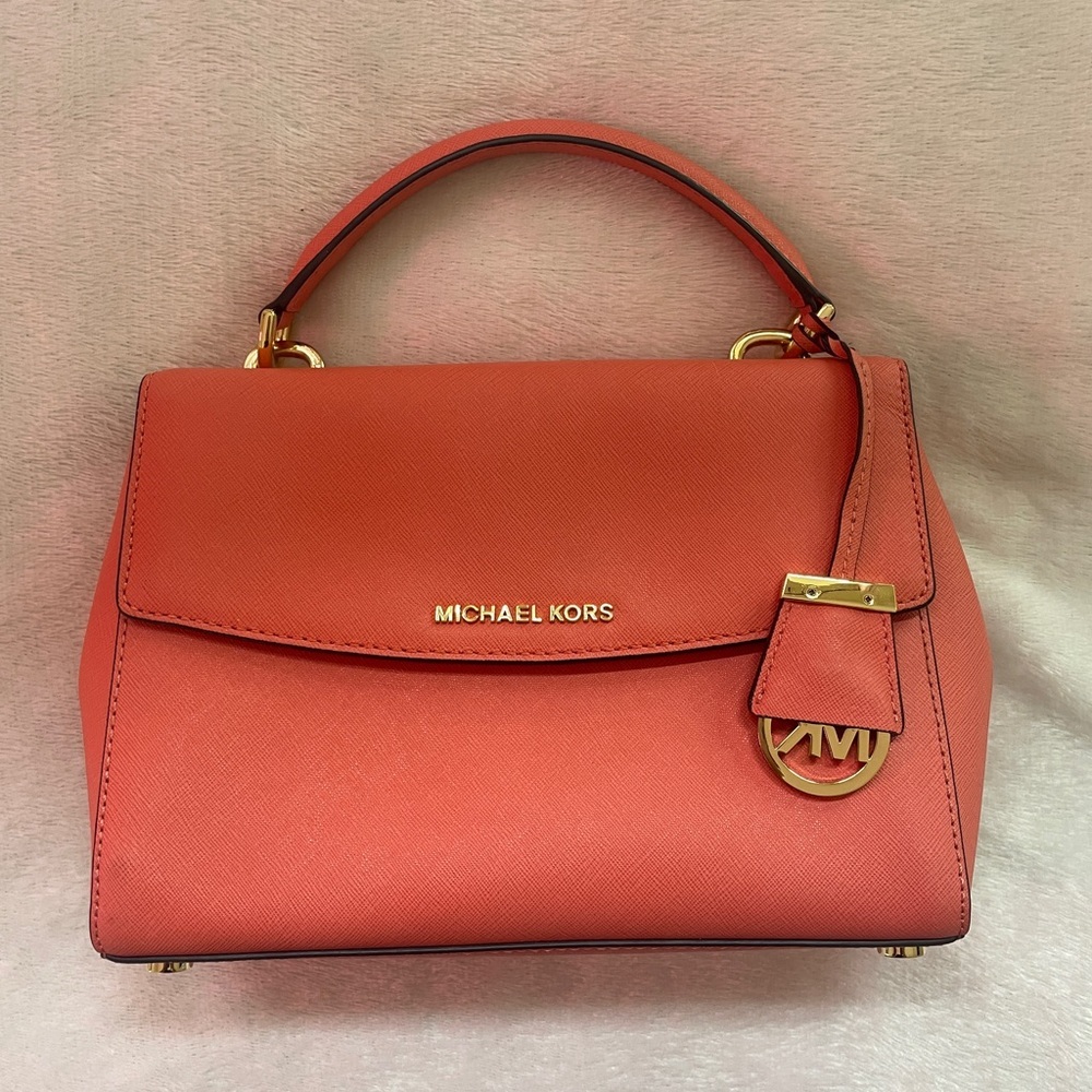 Micheal Kors Ava Top Handle Saffiano Leather Satchel Handbag - Coral Pink